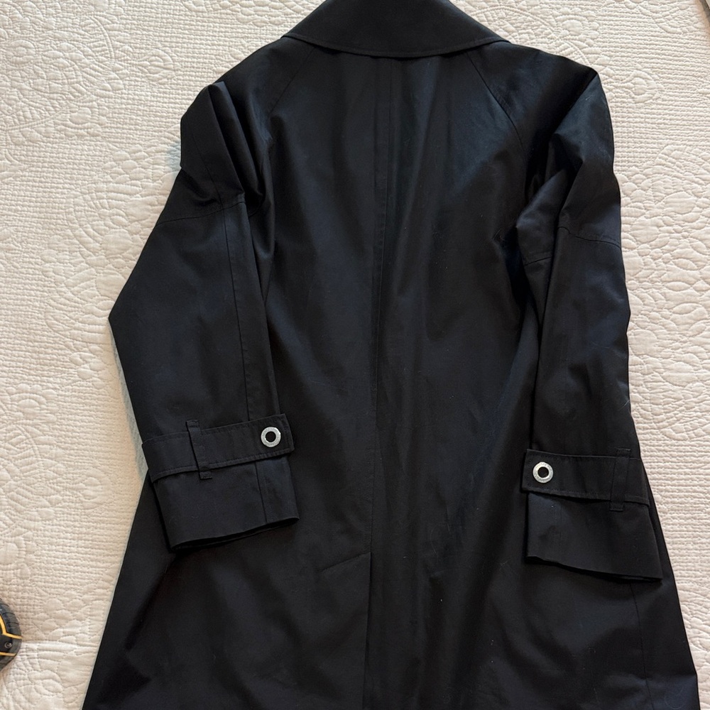 London Fog Black Single-Breasted Raincoat Trench Coat with Metal-Trim Buttons - Picture 10 of 12